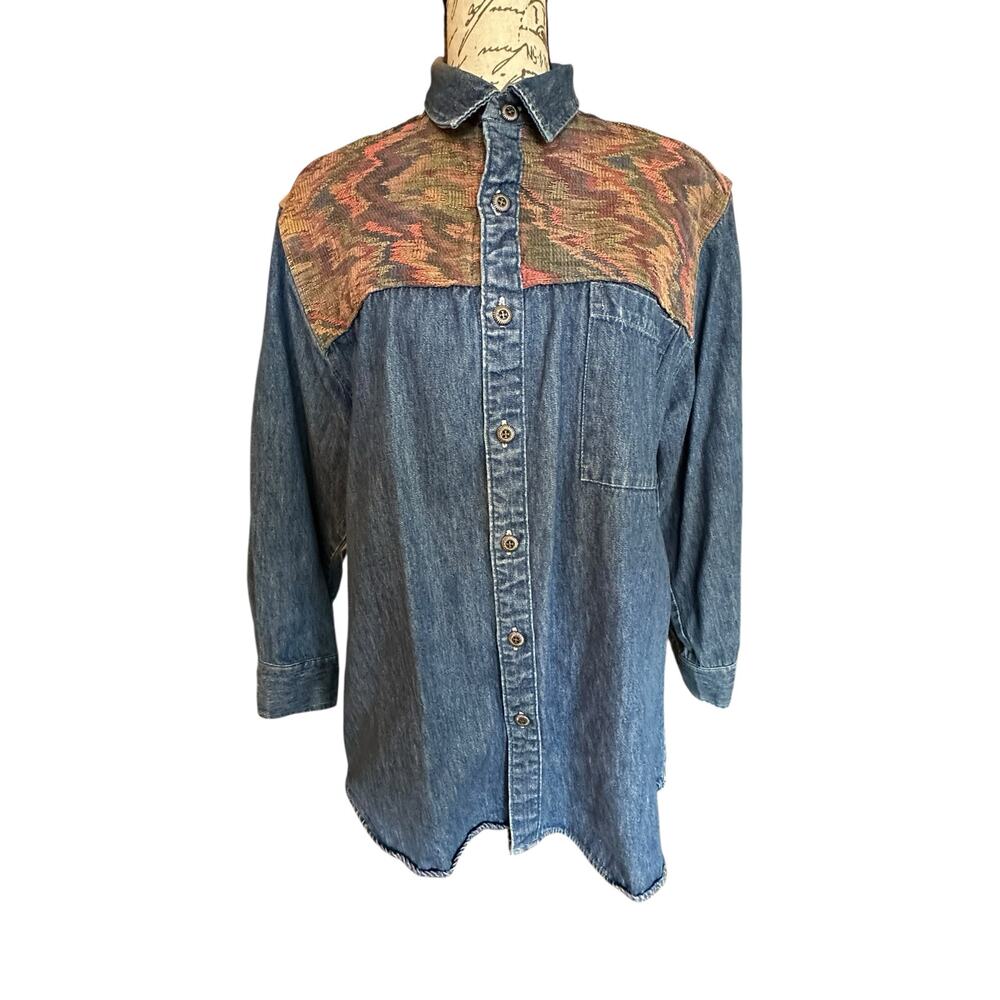 Vintage Native American Tradition by Allen Wah Denim Shirt Size M Westerncore